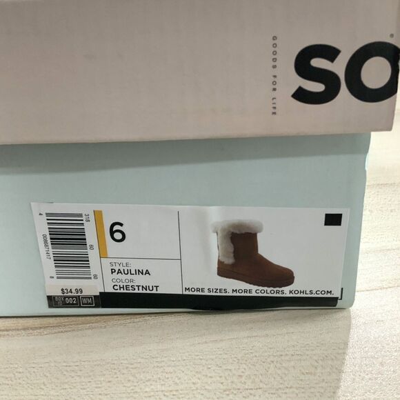 NWT!! Chestnut/Brown Faux Suede Fur Trimmed Boots By SO Sonoma Size 6 - Picture 3 of 8